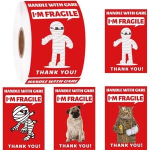 200pcs Red Fragile Stickers Roll